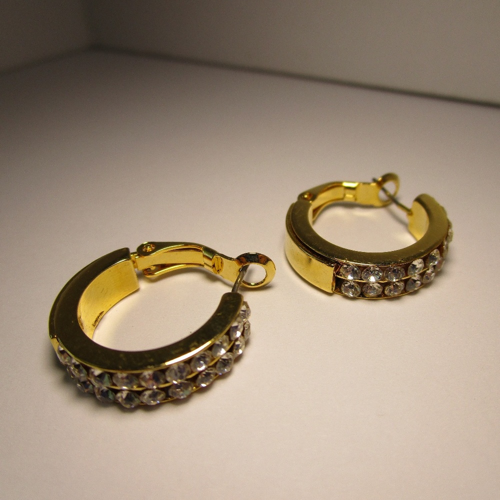CZ in Gold Tone Hoop Earrings - Picture 4 of 6